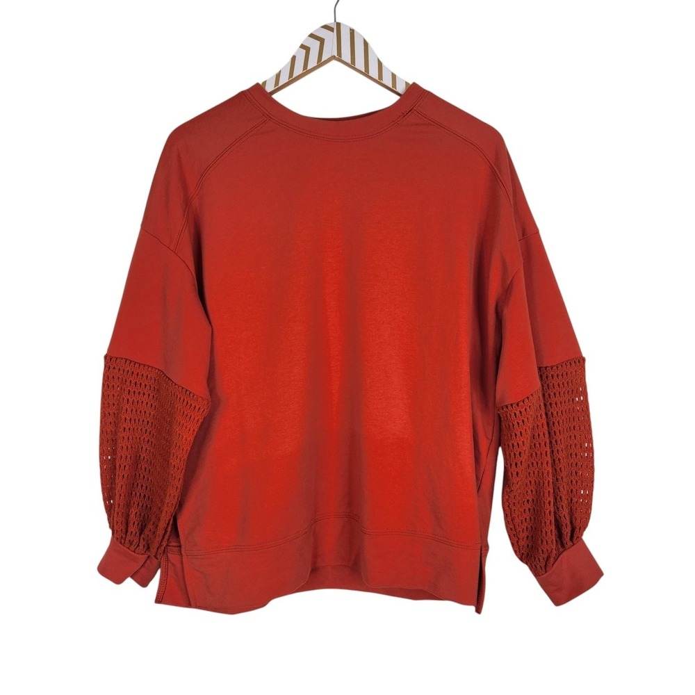 HYPED UNICORN Shirt Womens Small Orange Crochet Balloon Knit Top Sweatshirt